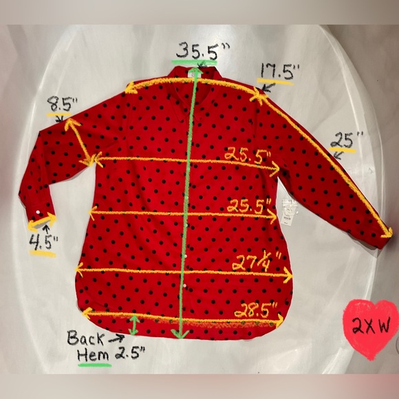 Crown & Ivy Women’s 2X Curvy Red/Black Dots Blouse NWT Tunic Length Long Sleeves - Picture 8 of 10